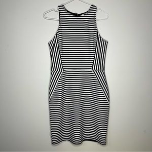 #198 Monteau Los Angeles Black and White Striped Rib-knit Sleeveless Dress